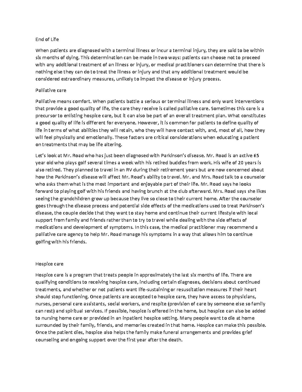 End of life Notes Health Care course - End of Life When patients are ...