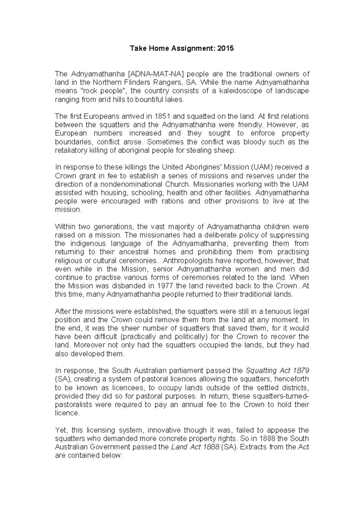Seminar assignments - Take-home assignment 2015 - Take Home Assignment ...