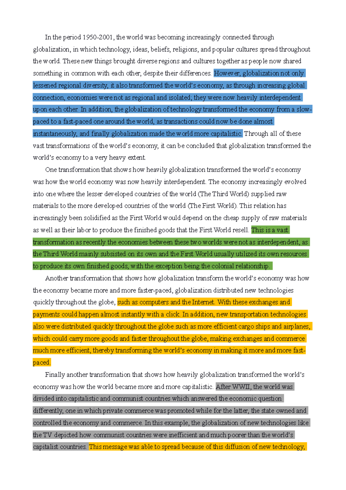 LEQ Sample - In the period 1950-2001, the world was becoming ...