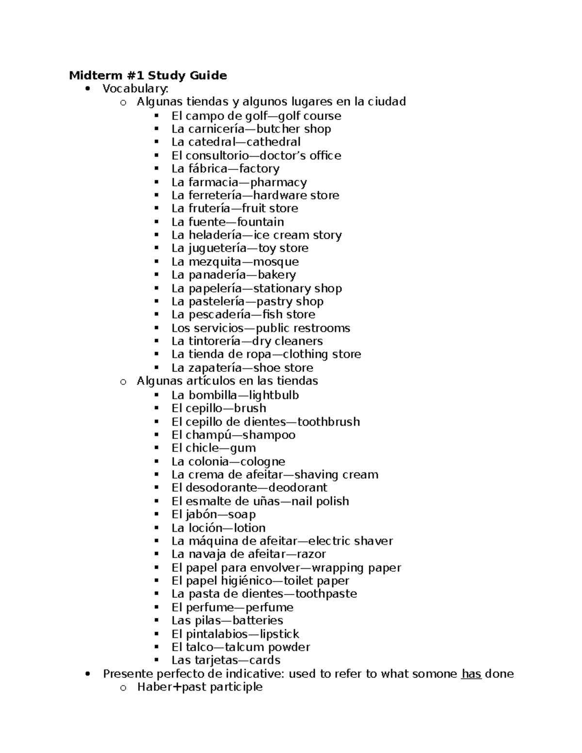 Midterm 1 Study Guide Midterm 1 Study Guide Vocabulary O Algunas