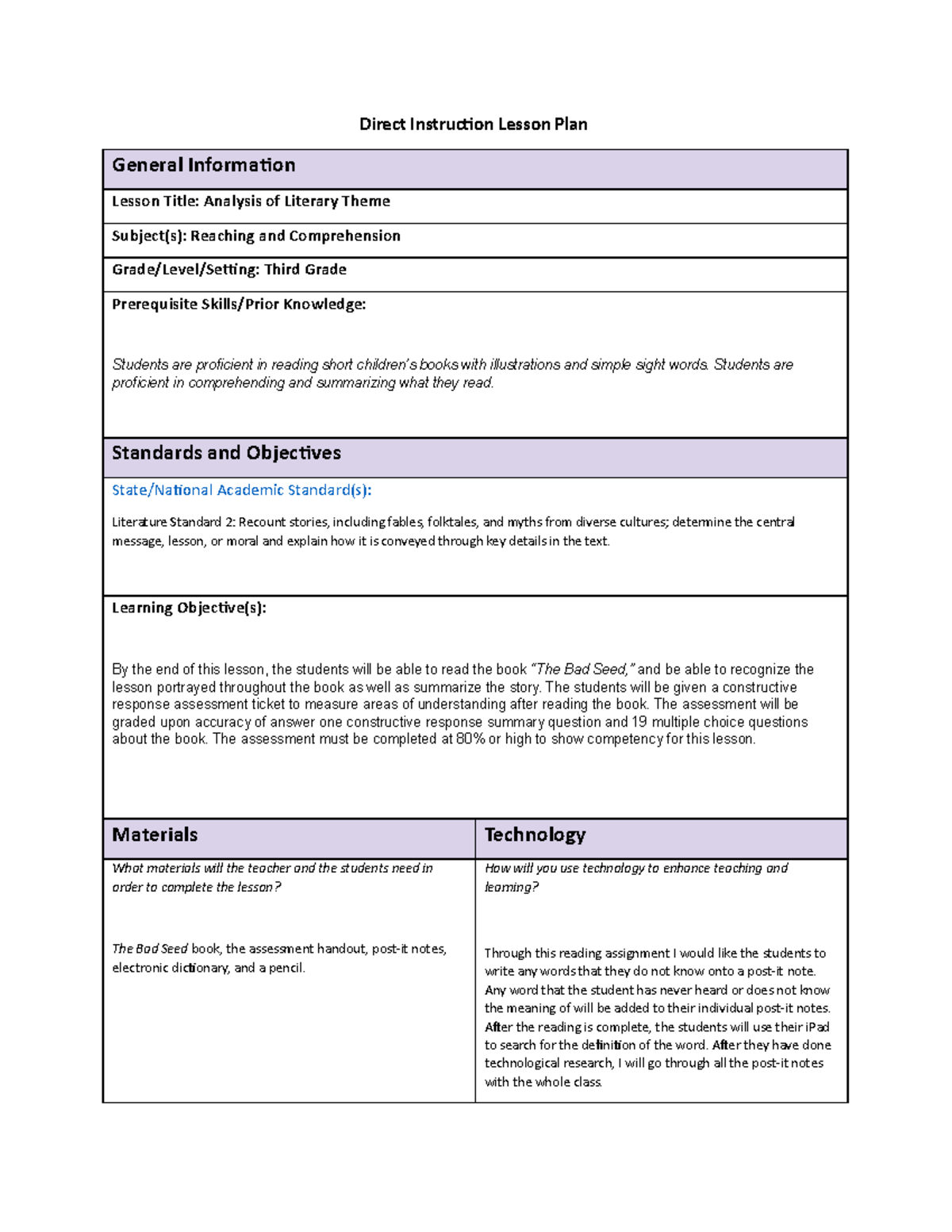 Task 1 C970 Lesson Plan - Direct Instruction Lesson Plan General ...