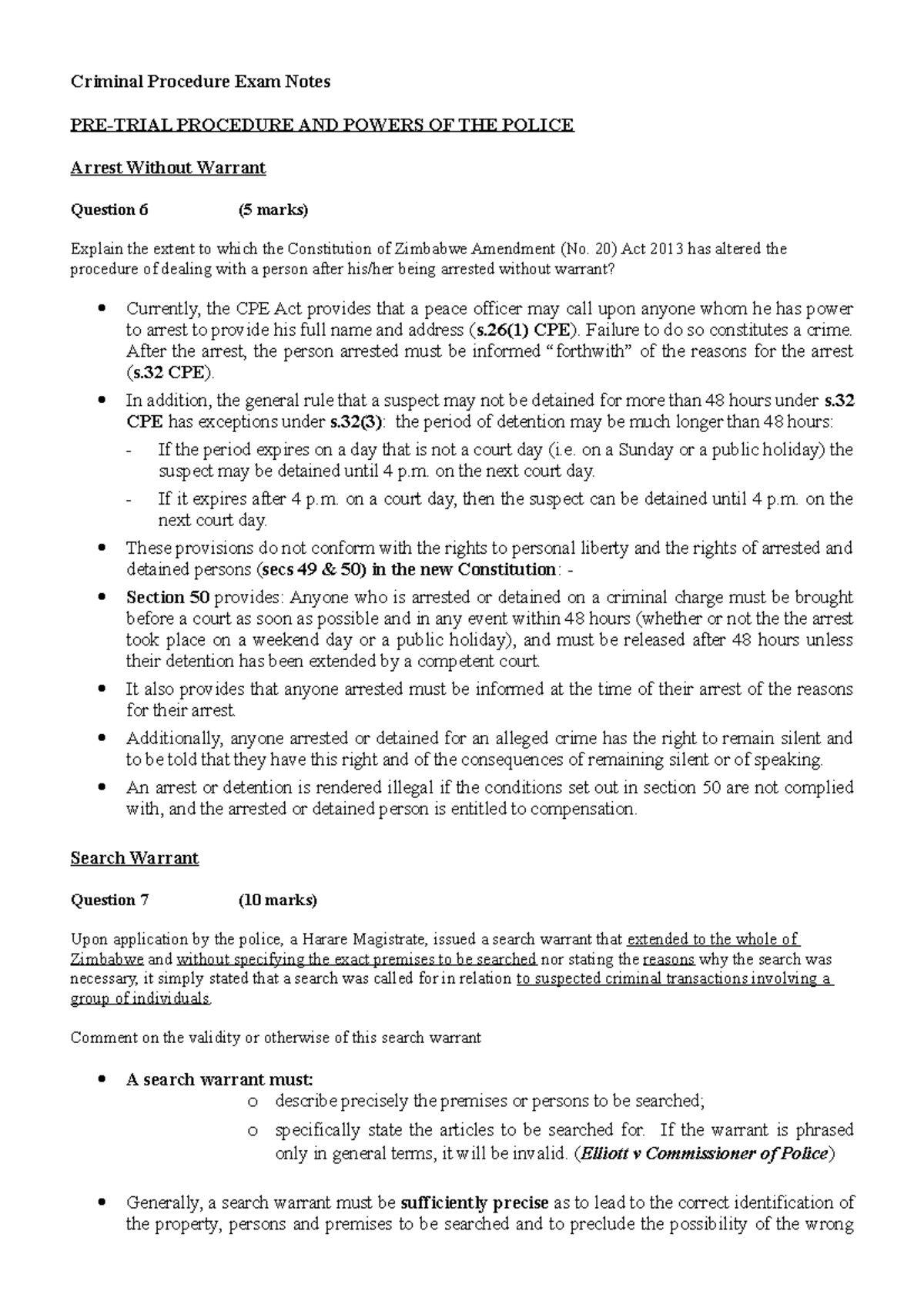 Crim answers - Effective notes - Criminal Procedure Exam Notes PRE ...