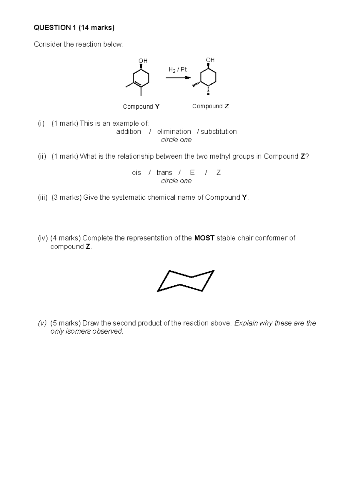 CHEM110 2021FC Test Part 2 Exam Practice - QUESTION 1 (14 Marks ...