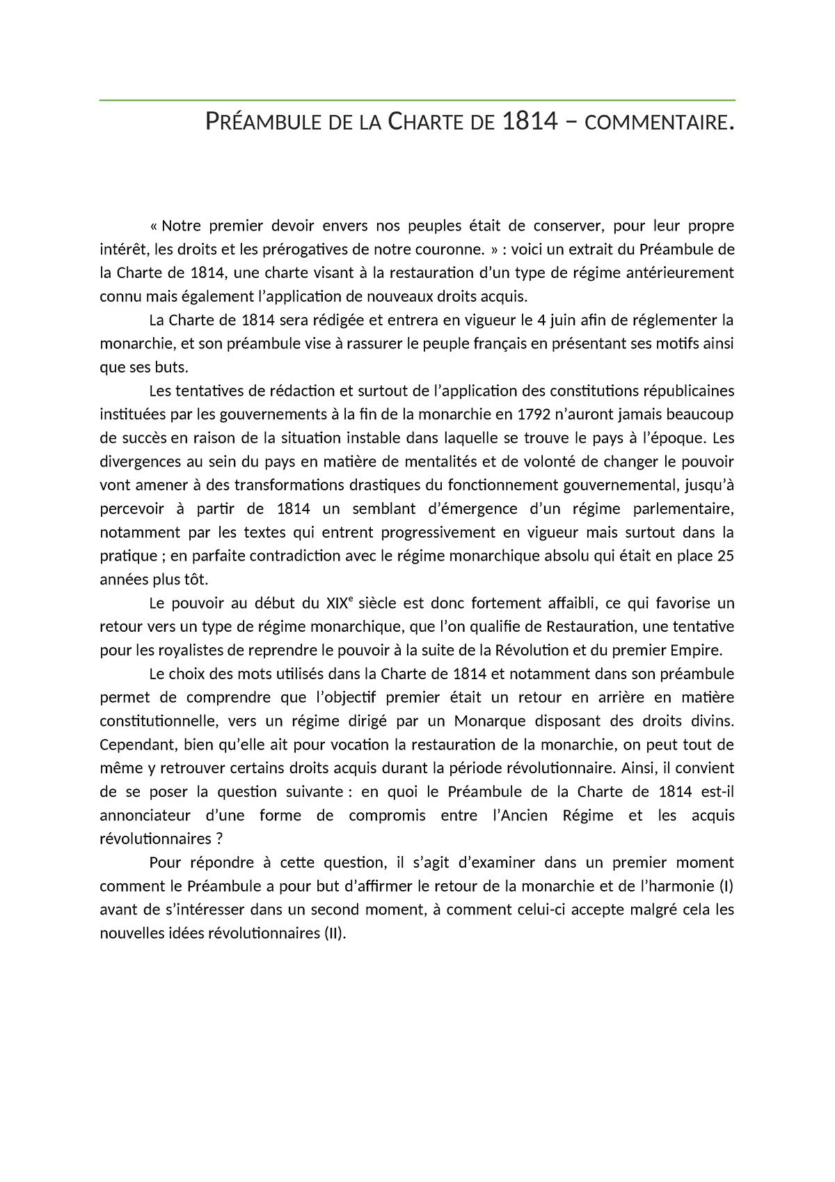 Commentaire du préambule de la charte de 1814 - PRÉAMBULE DE LA CHARTE ...