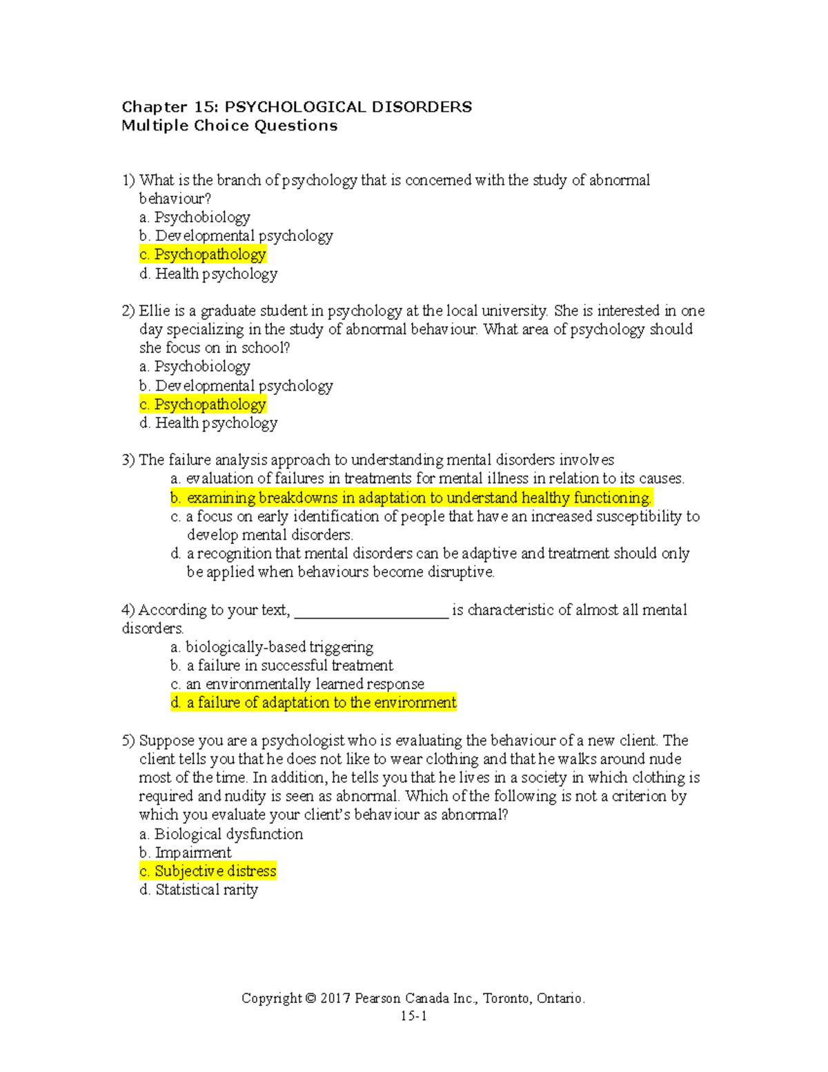 Chapter 15 Banks - Chapter 15: PSYCHOLOGICAL DISORDERS Multiple Choice ...