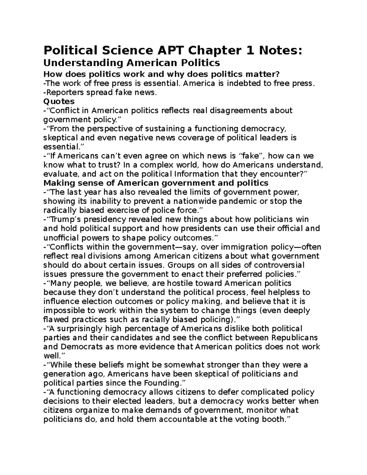 Political Science APT Chapter 1 Notes - America is indebted to free ...