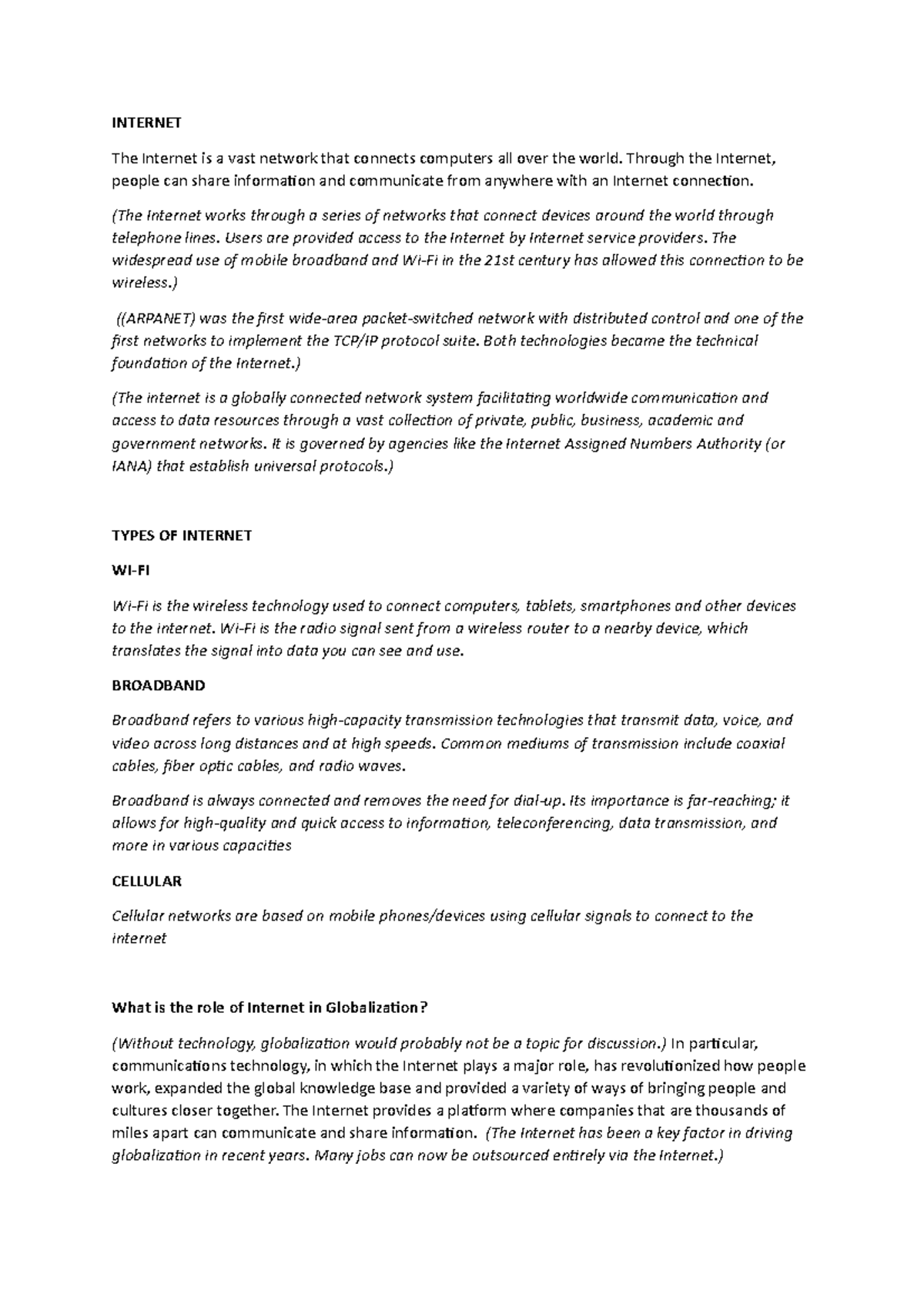 Final-TCW Report - aSsS - INTERNET The Internet is a vast network that ...