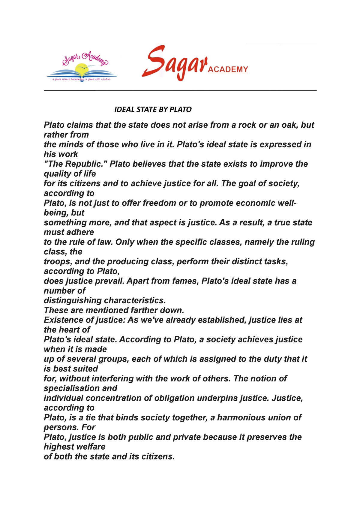 essay on plato's ideal state