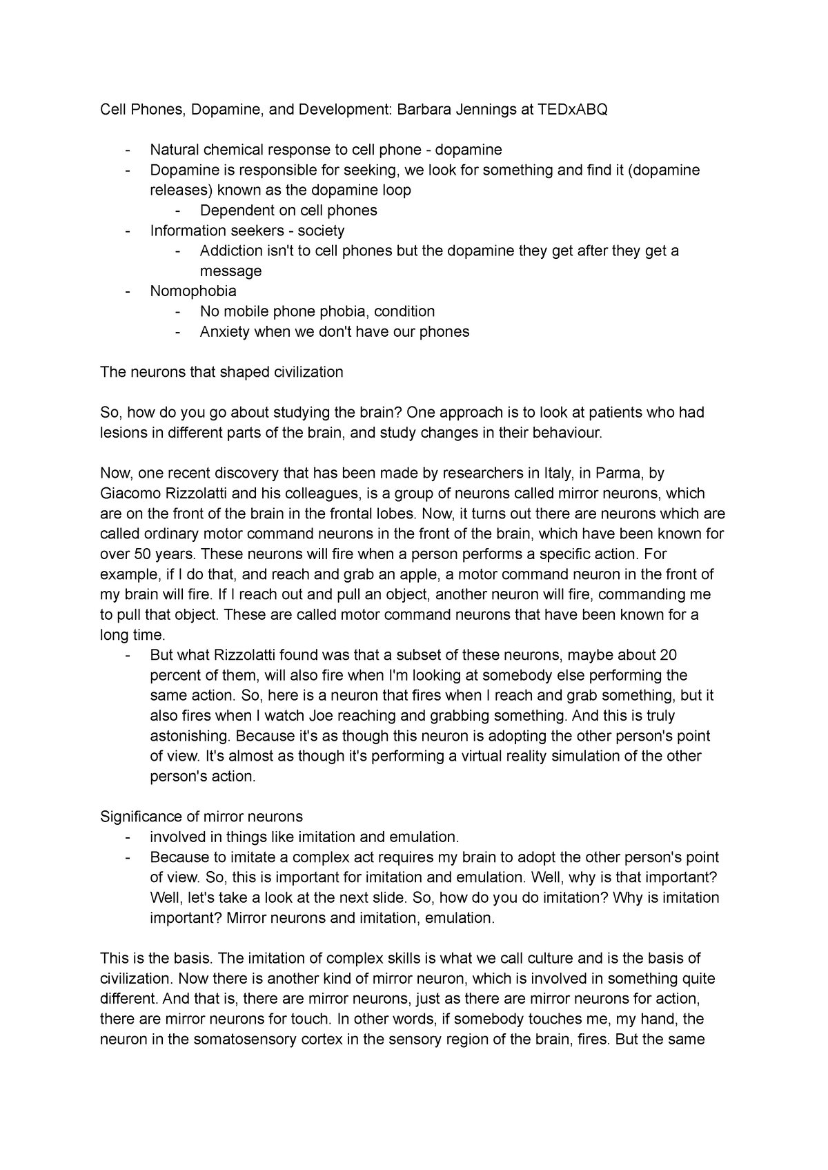 Cell Phones, Dopamine, and Development Notes 1 - Cell Phones, Dopamine ...