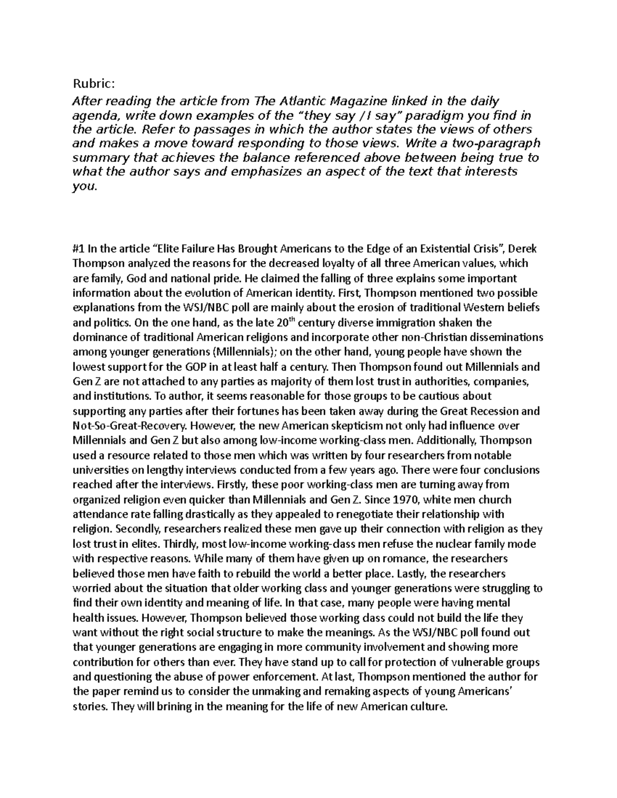 Summary of professional filed articles Rubric After reading the