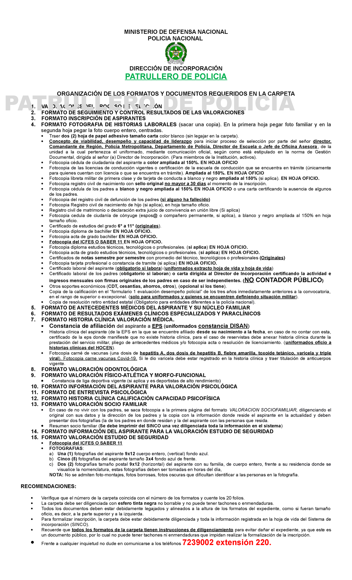 Documentación Patrullero de Policia 2022 - MINISTERIO DE DEFENSA NACIONAL  POLICIA NACIONAL DIRECCIÓN - Studocu