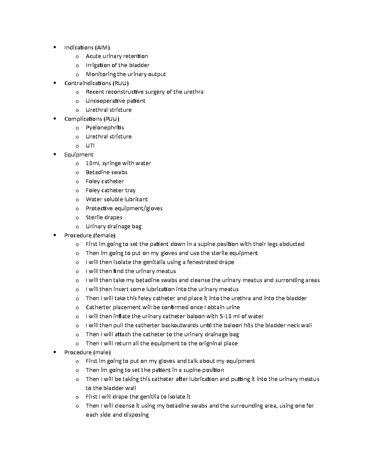 Procedures - practice - Indications (AIM) o Acute urinary retention o ...