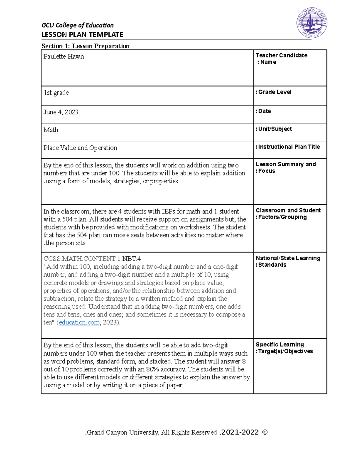 Paulette Hawn SPD 470 Lesson Planning and Drafting Essential Questions