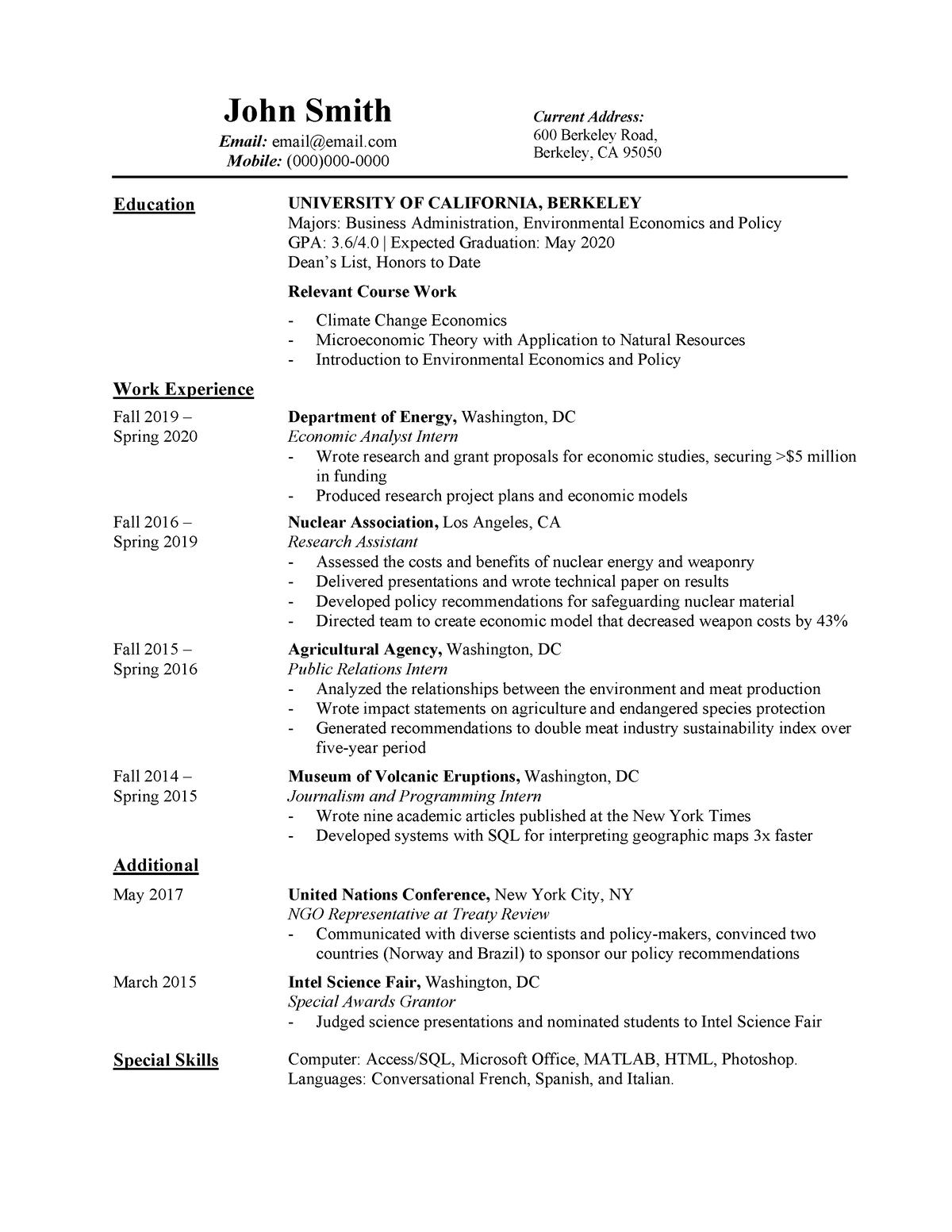 Resume-for-dd - Lessons - Education University Of California, Berkeley 