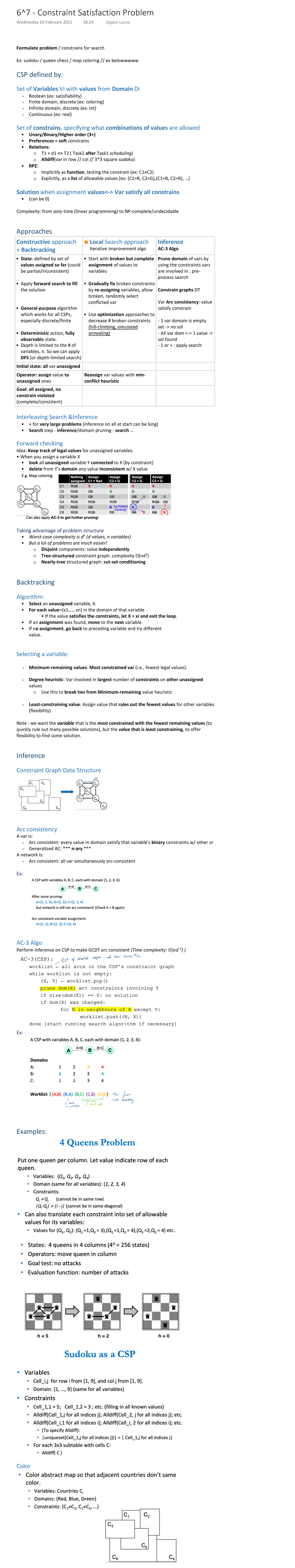 Constraint Satisfaction Problem - Lecture notes 6 & 7 - Formulate ...