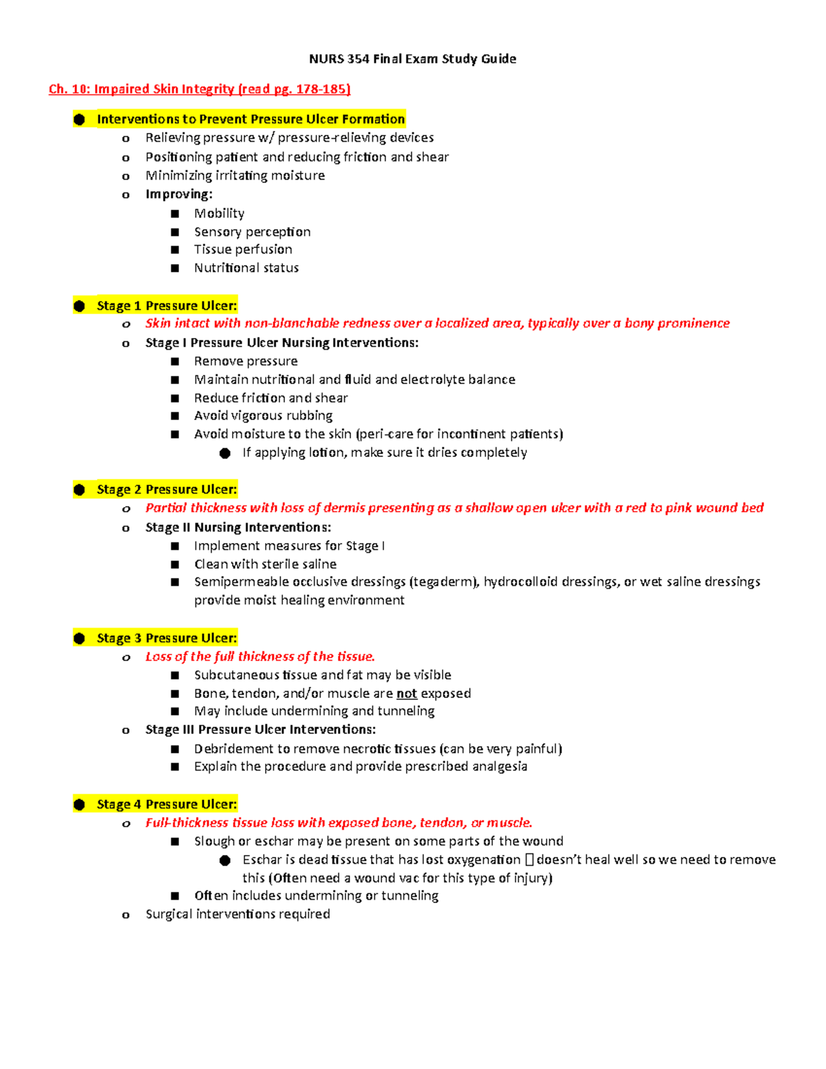 NURS 354 Final Exam Study Guide 2 very detailed, got an A in the course -  NURS 354 Final Exam Study - Studocu