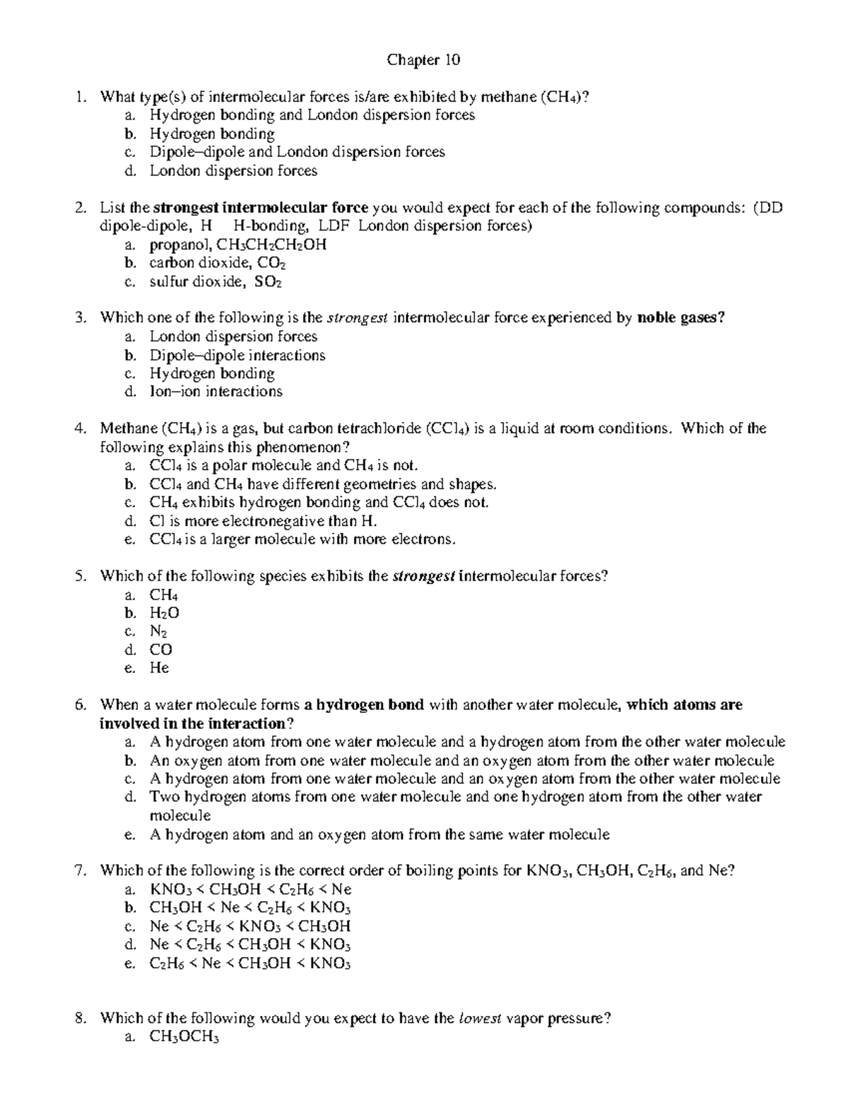 Chapter 10 - Practice worksheets - What type(s) of intermolecular ...