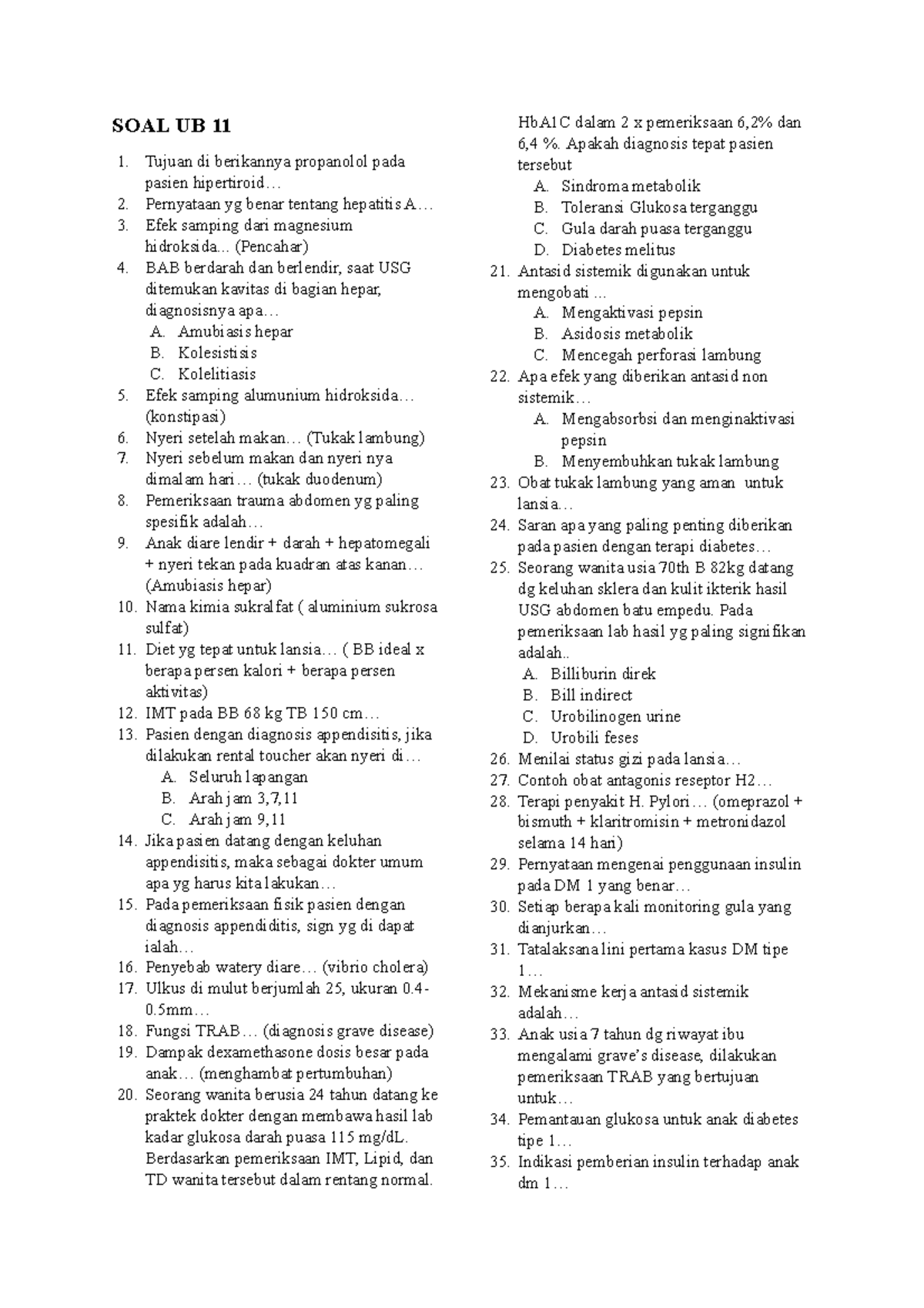 Soal Ujian Blok 11 Kedokteran 2017 - SOAL UB 11 Tujuan Di Berikannya ...