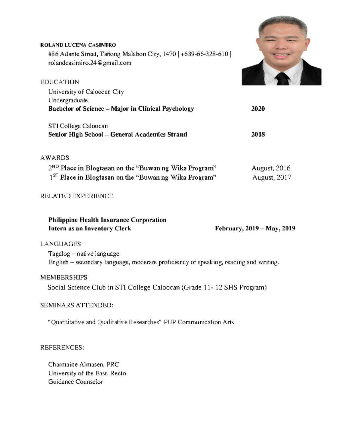 Resume for Psychological Assessment - ROLAND LUCENA CASIMIRO #86 Adante ...