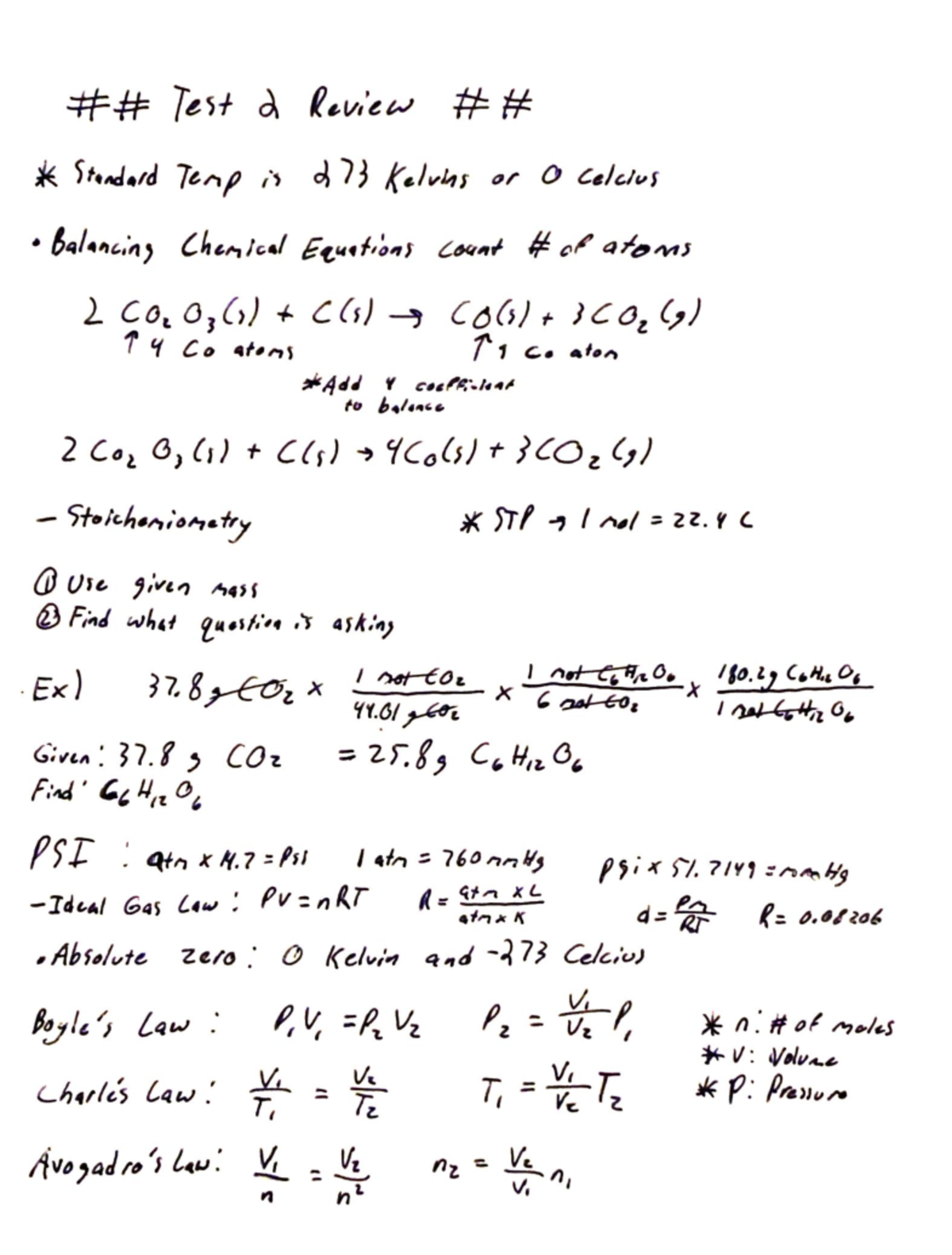 Test 2 Review - Test 2 Review Standard Temp is 273 Kelvins or O celcius ...