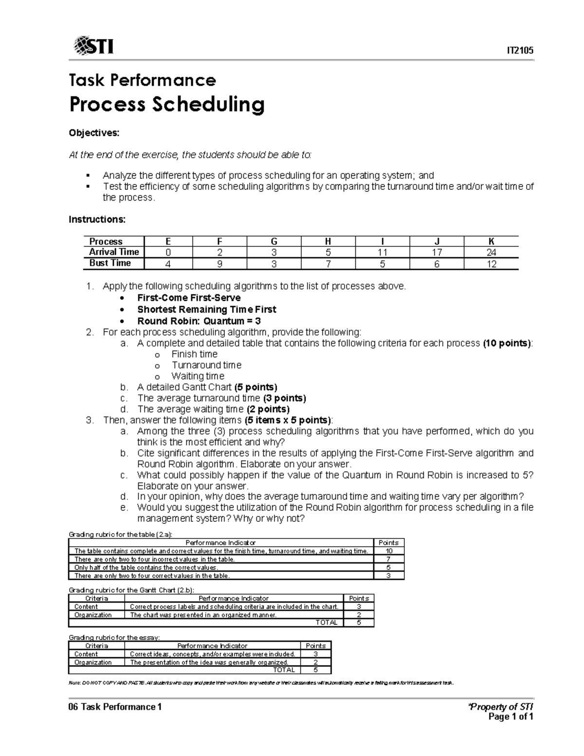 123456789 - Asd - IT 06 Task Performance 1 *Property Of STI Page 1 Of 1 ...