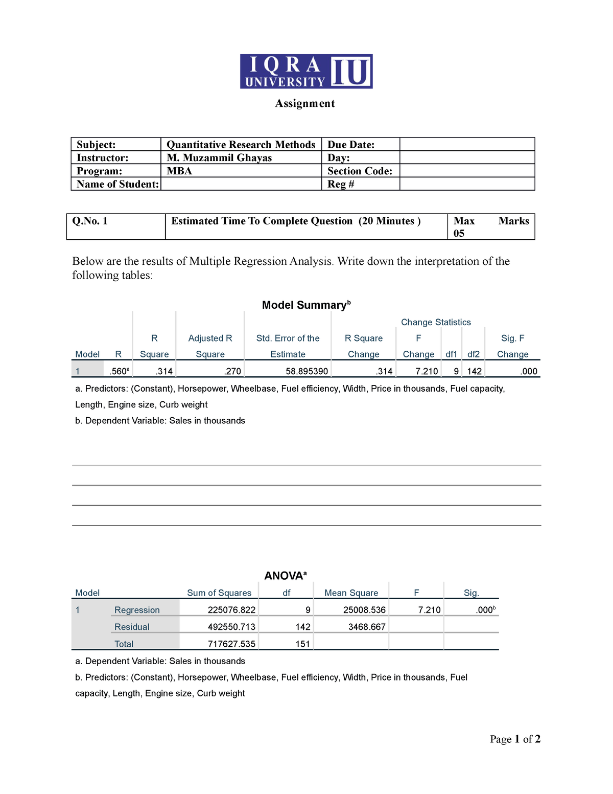 quantitative research assignment example