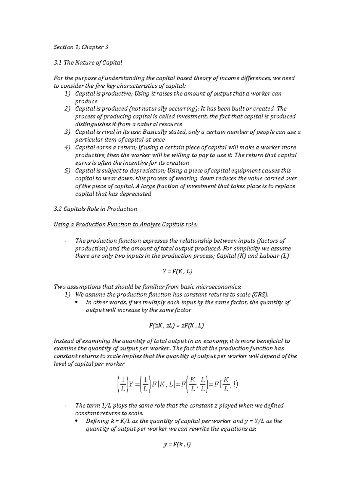 Summary Economic Growth - chapters 3, 4, 7,12 - Section 1; Chapter 3 3 ...