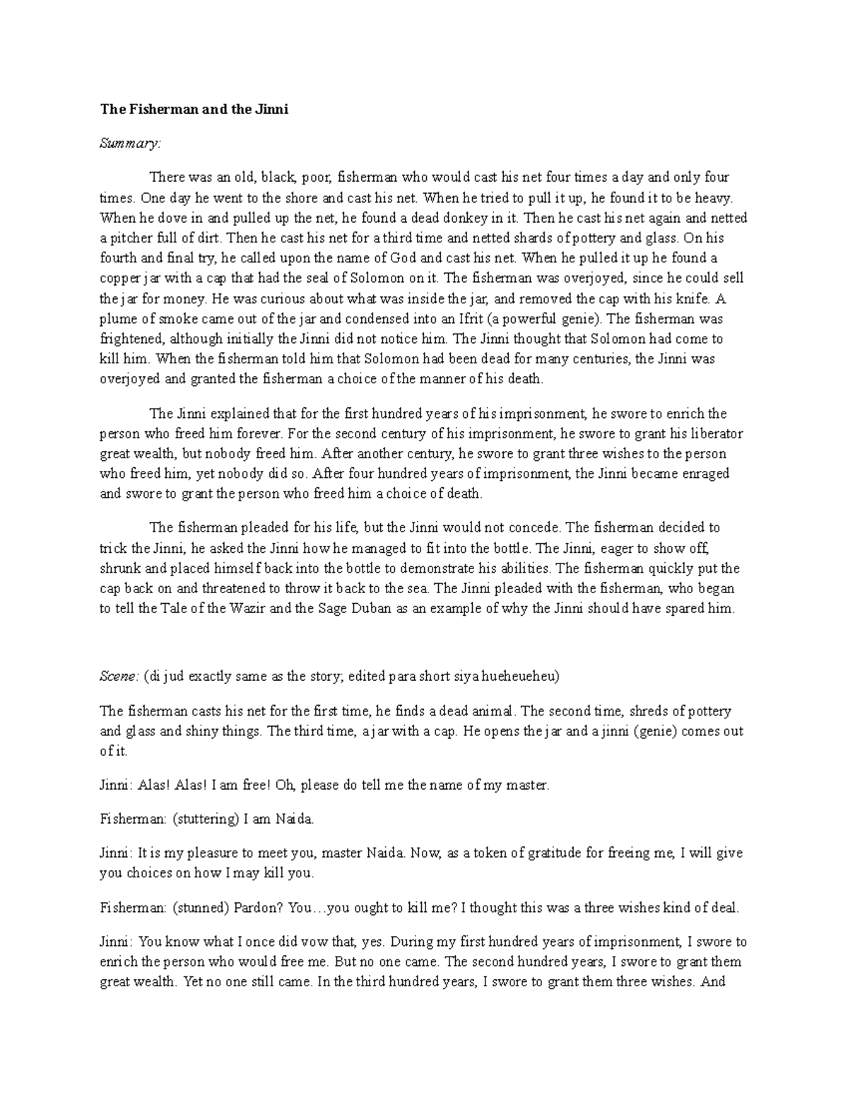 The Fisherman and the Jinni The Fisherman and the Jinni Summary