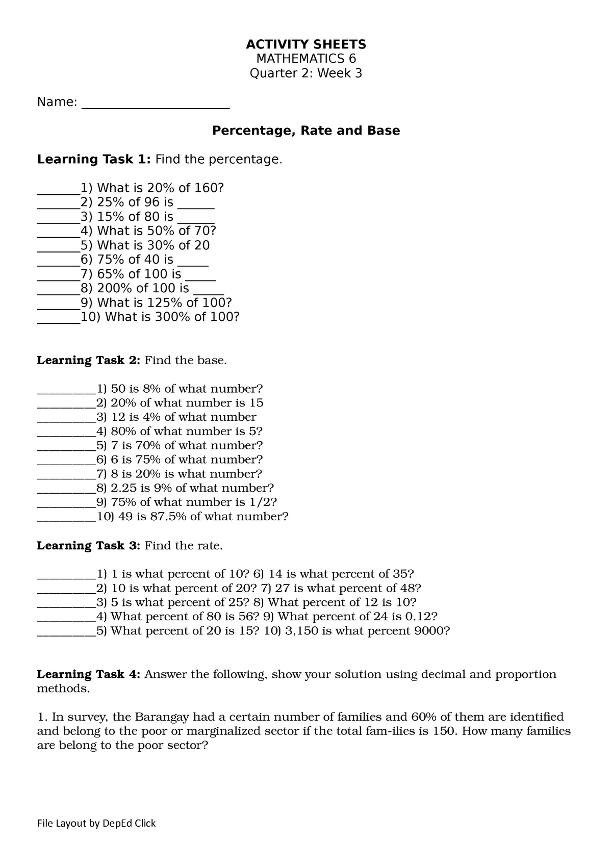 Mathematics 6 Activity Sheet Q2 W3d - ACTIVITY SHEETS MATHEMATICS 6 ...