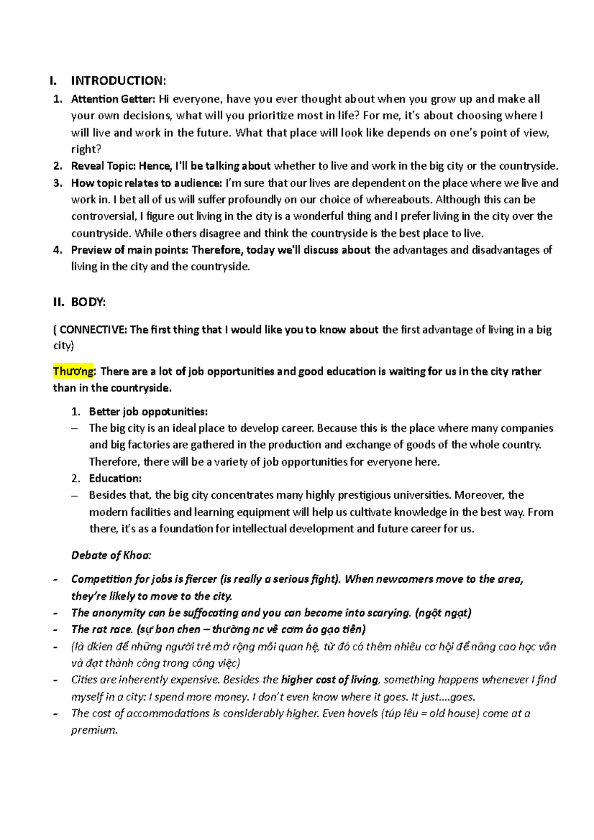 Discussion - abc - I. INTRODUCTION: Attention Getter: Hi everyone, have ...