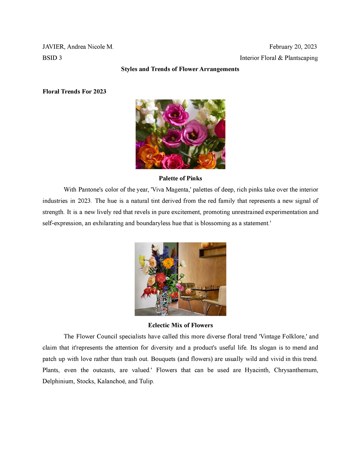Floral Arrangements Paper 1 - JAVIER, Andrea Nicole M. February 20