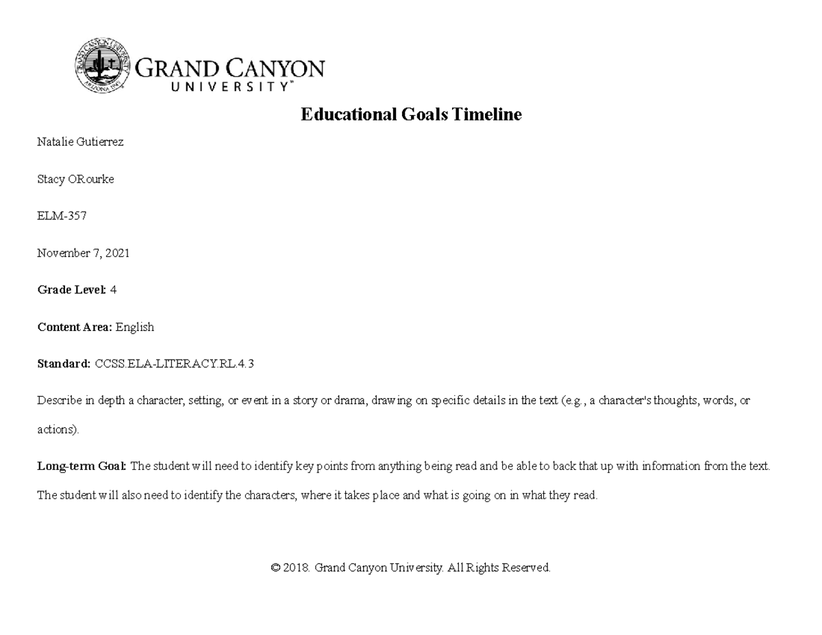ELM-357 Educational Goals Timeline - ELM-357-0501 - GCU - StuDocu