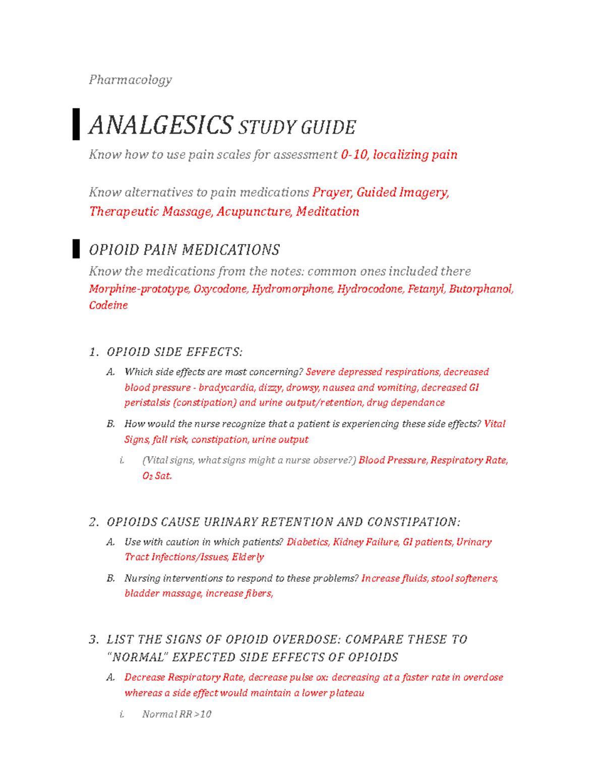 2-Analgesics Study Guide - Pharmacology ANALGESICS STUDY GUIDE Know How ...