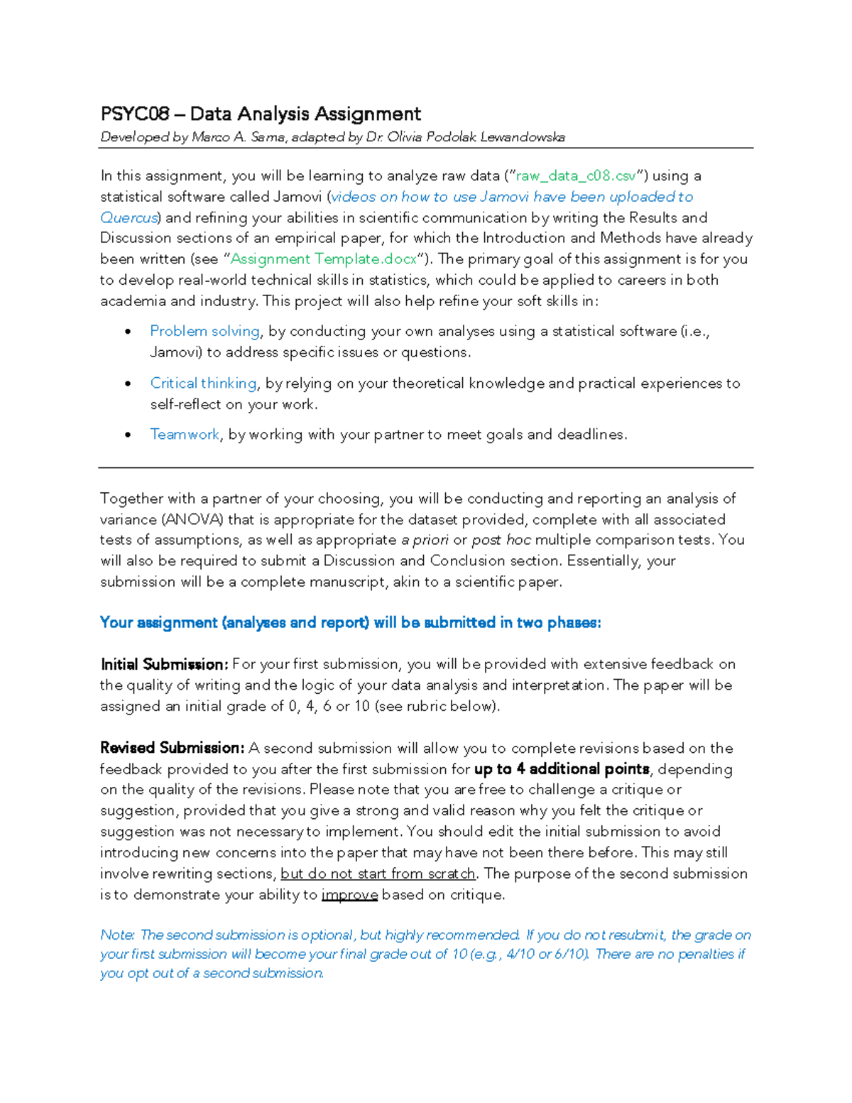 C08W24 - Jamovi Assignment Guidelines - PSYC08 – Data Analysis ...