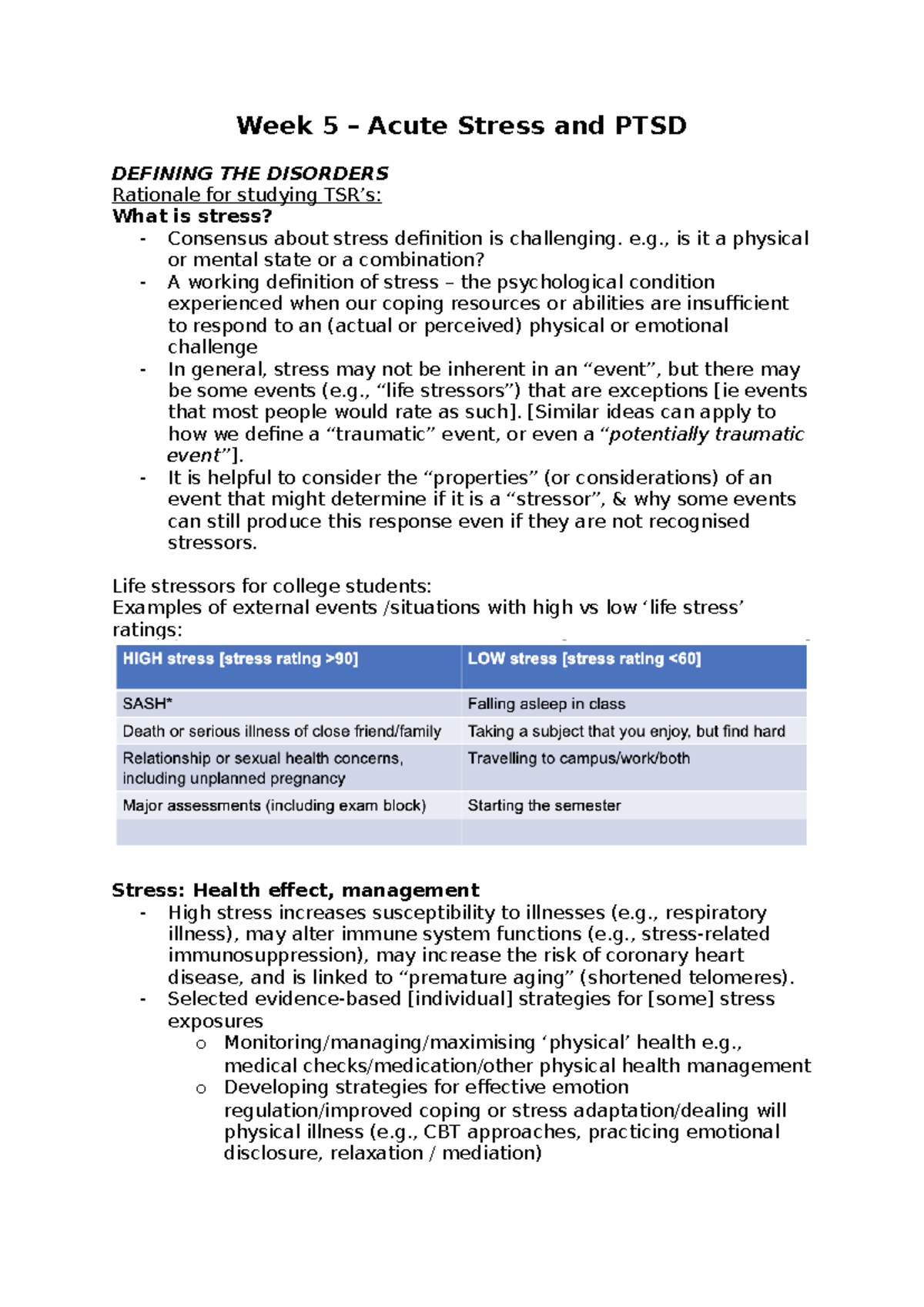 Week 5 PYB306 - ... - Week 5 – Acute Stress and PTSD DEFINING THE ...