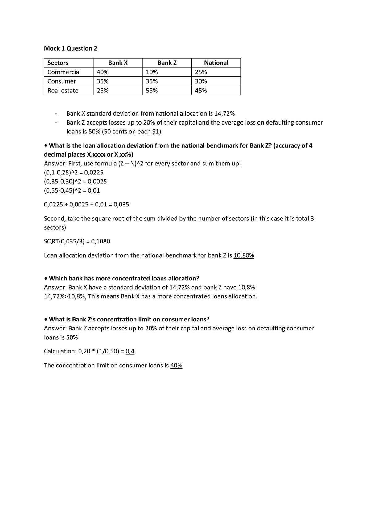 How to calculate: Loan allocation deviation - Mock 1 Question 2 Sectors ...