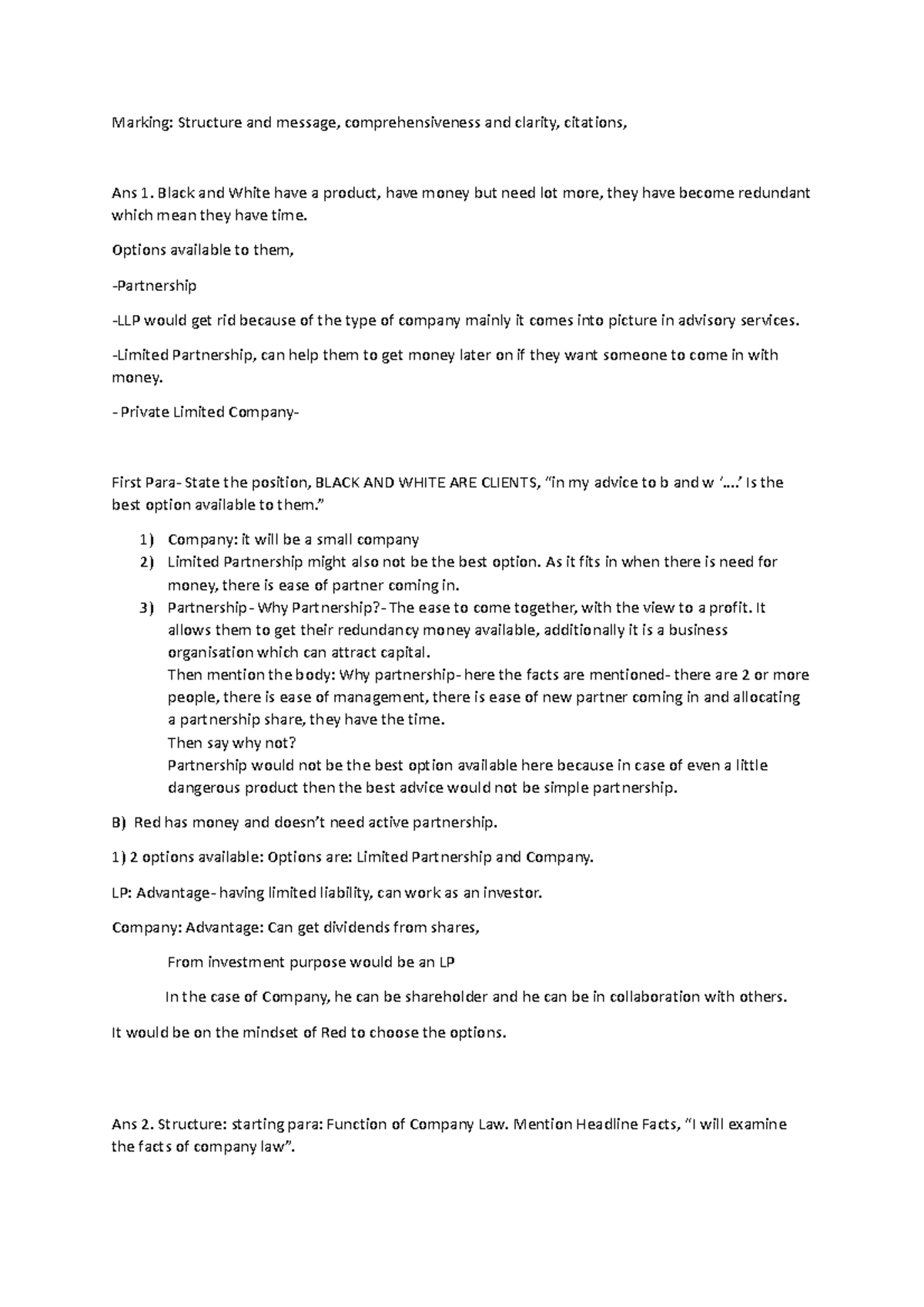 Tutorial 1 Company Law - Marking: Structure and message ...