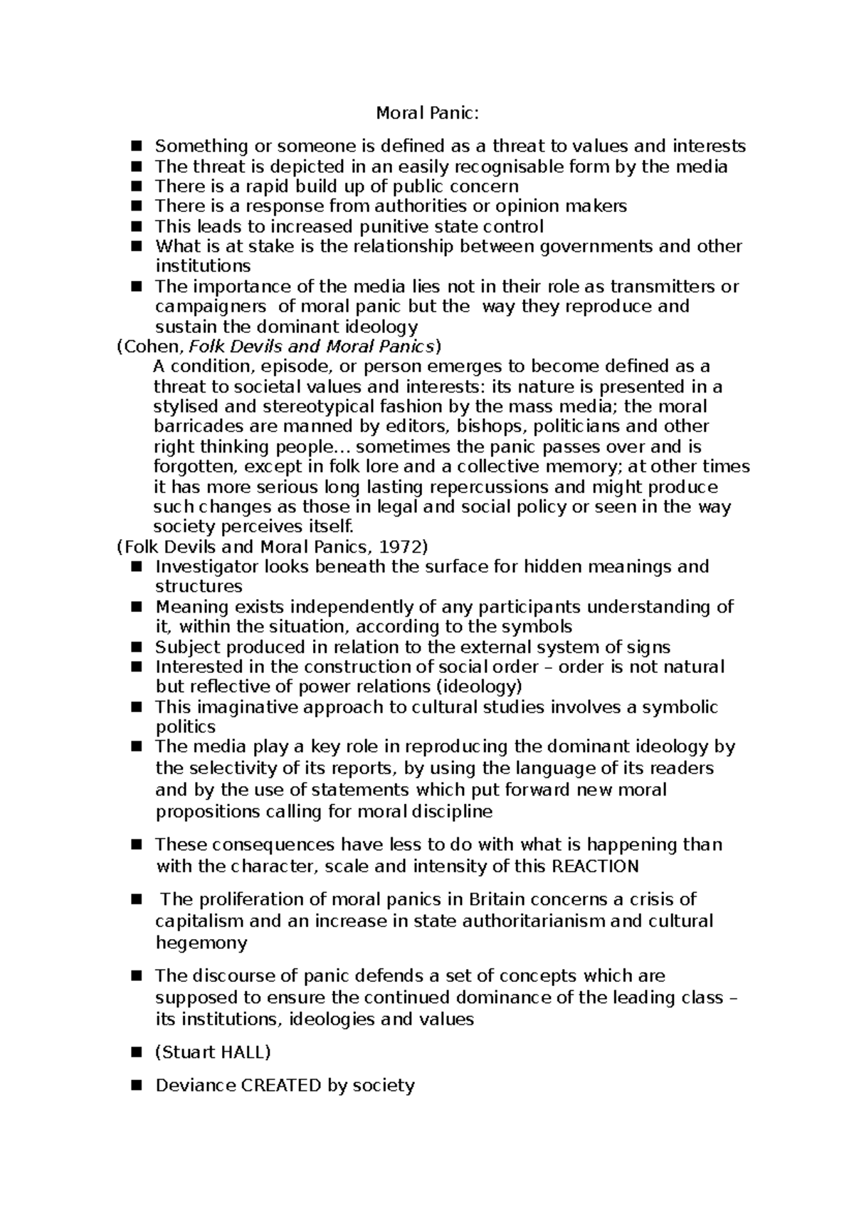 Moral Panic3 Lecture notes 3 Moral Panic Something or someone is
