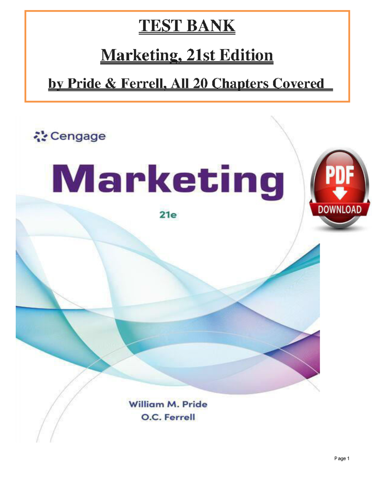 Test Bank Marketing, 21st Edition by William M. Pride, O. C. Ferrell