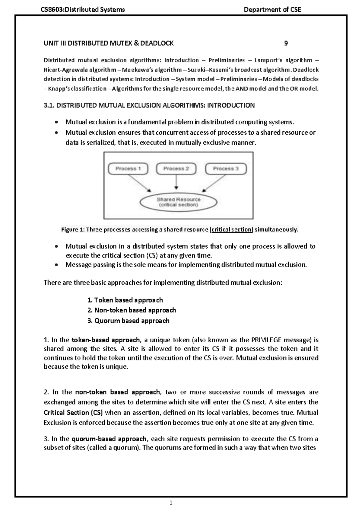 Unit iii - unit 3 notes of ds - UNIT III DISTRIBUTED MUTEX & DEADLOCK 9 ...