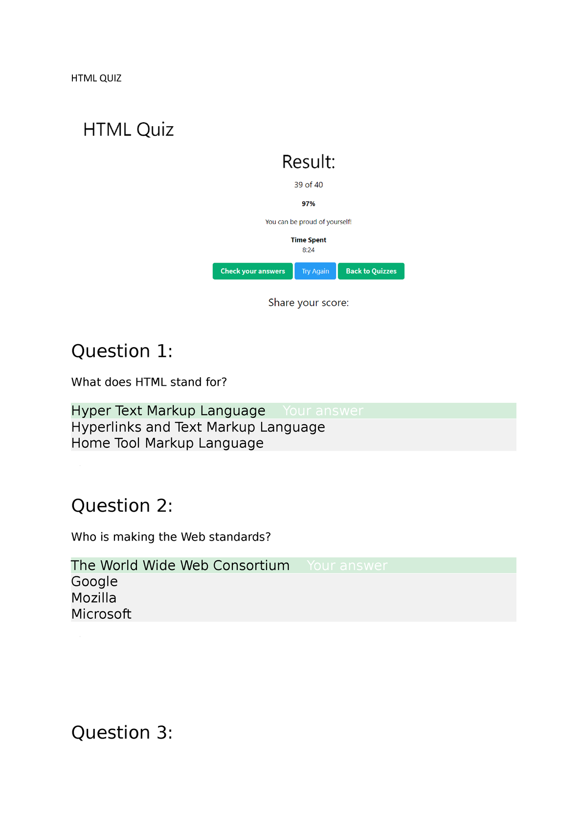 HTML QUIZ - Easy - HTML QUIZ Question 1: What Does HTML Stand For ...