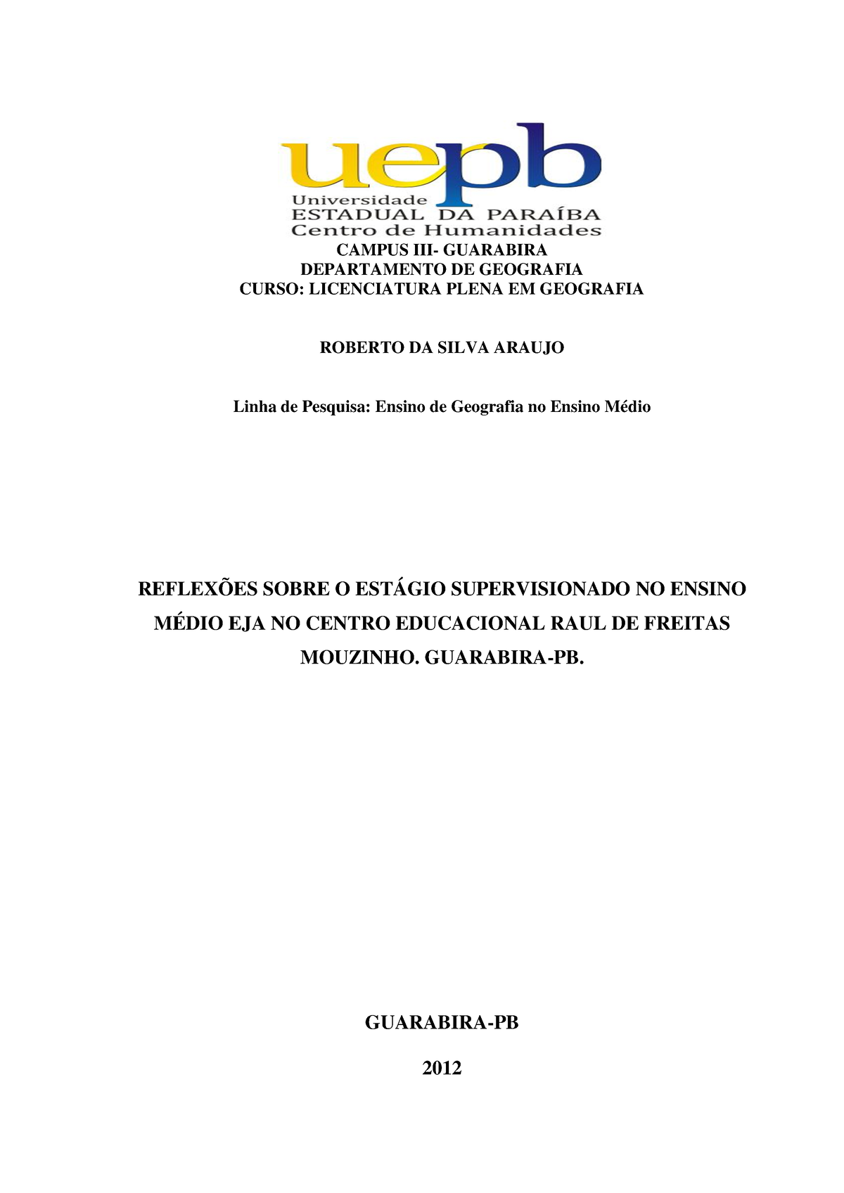 PDF - Roberto Da Silva Araujo - 1 CAMPUS III- GUARABIRA DEPARTAMENTO DE ...