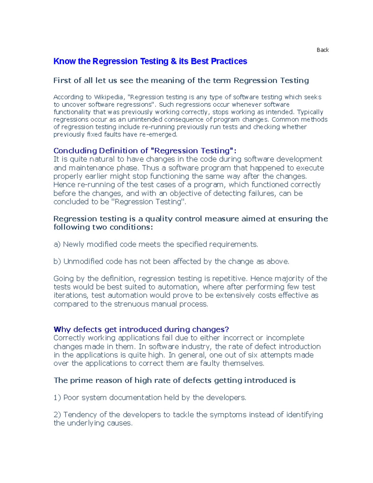Software Testing Regression - Back Know the Regression Testing & its ...