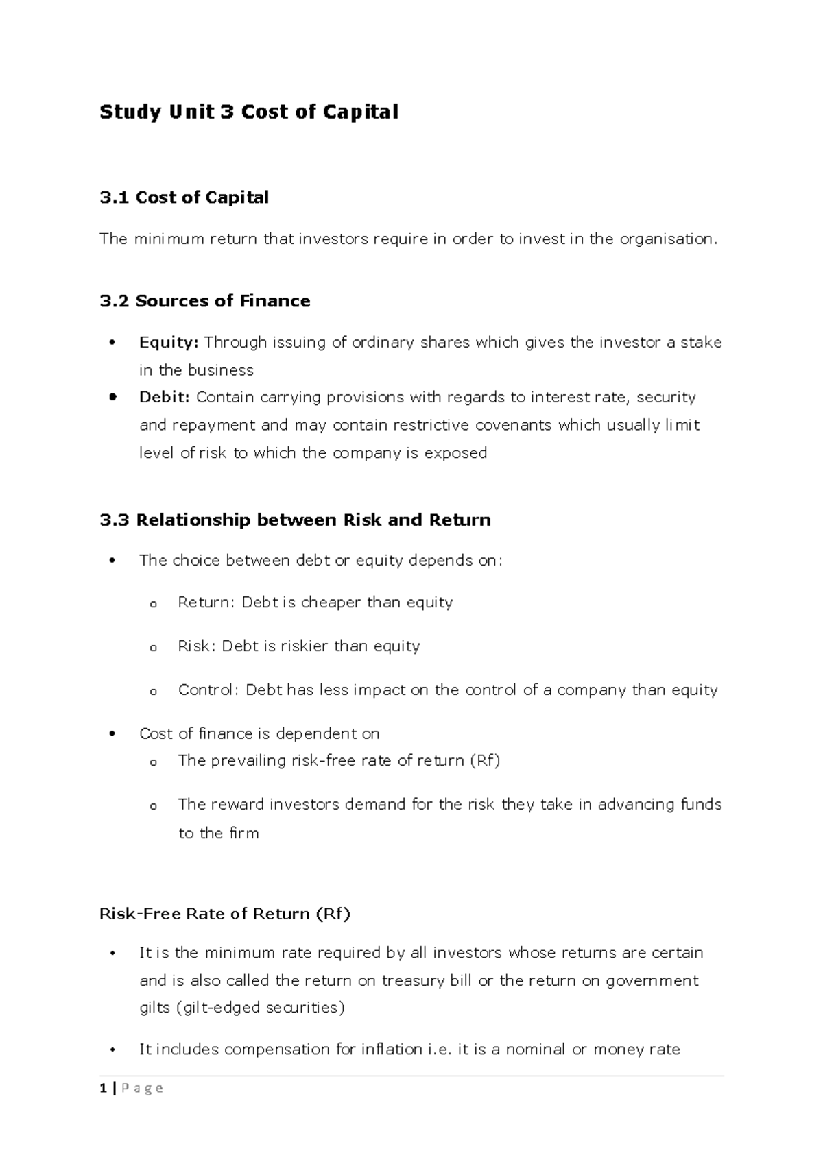 Unit 3 Cost of Capital - Study Unit 3 Cost of Capital 3 Cost of Capital ...