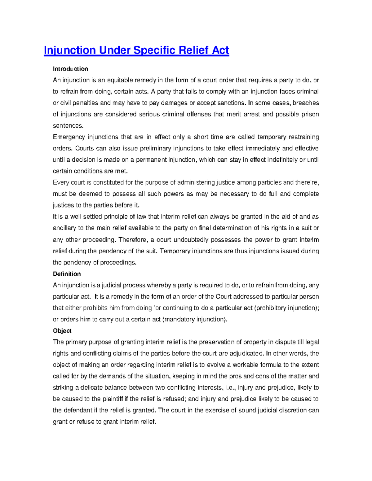 281723802 Injunction Under Specific Relief Act Injunction Under