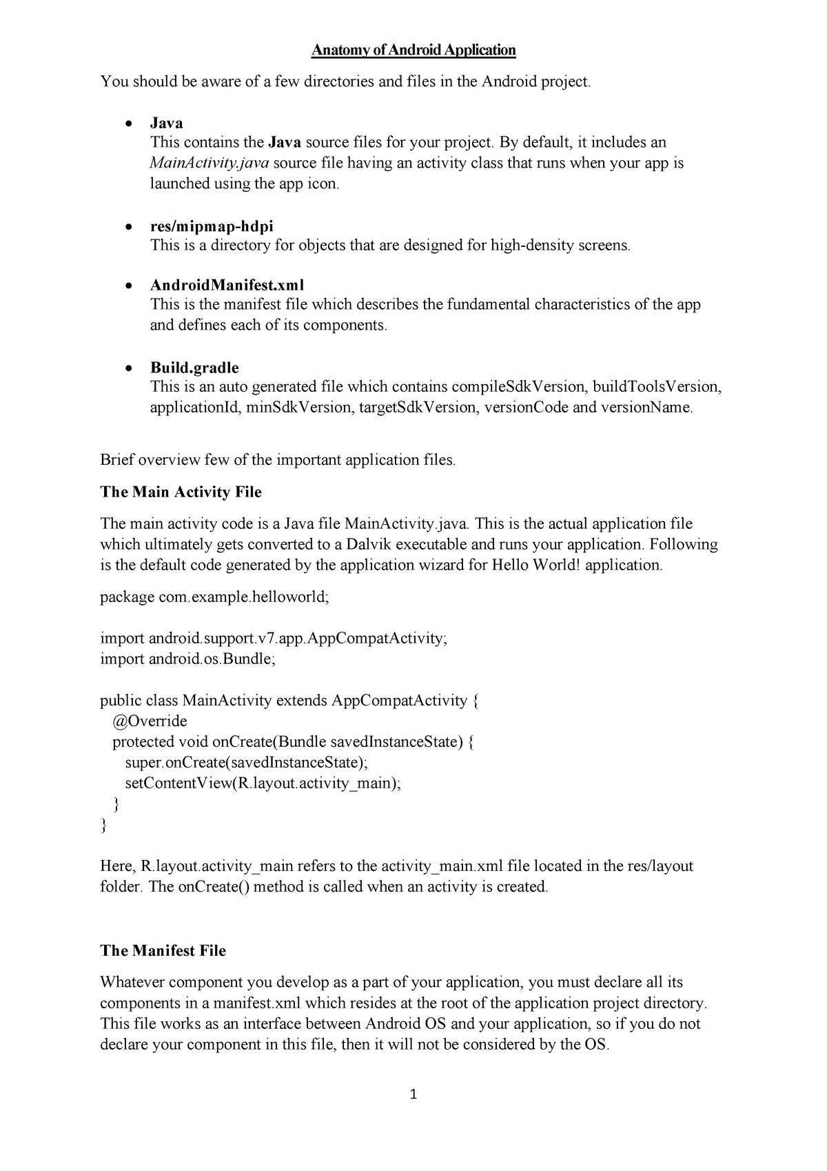 Anatomy of Android Application using android studio in java and xml ...