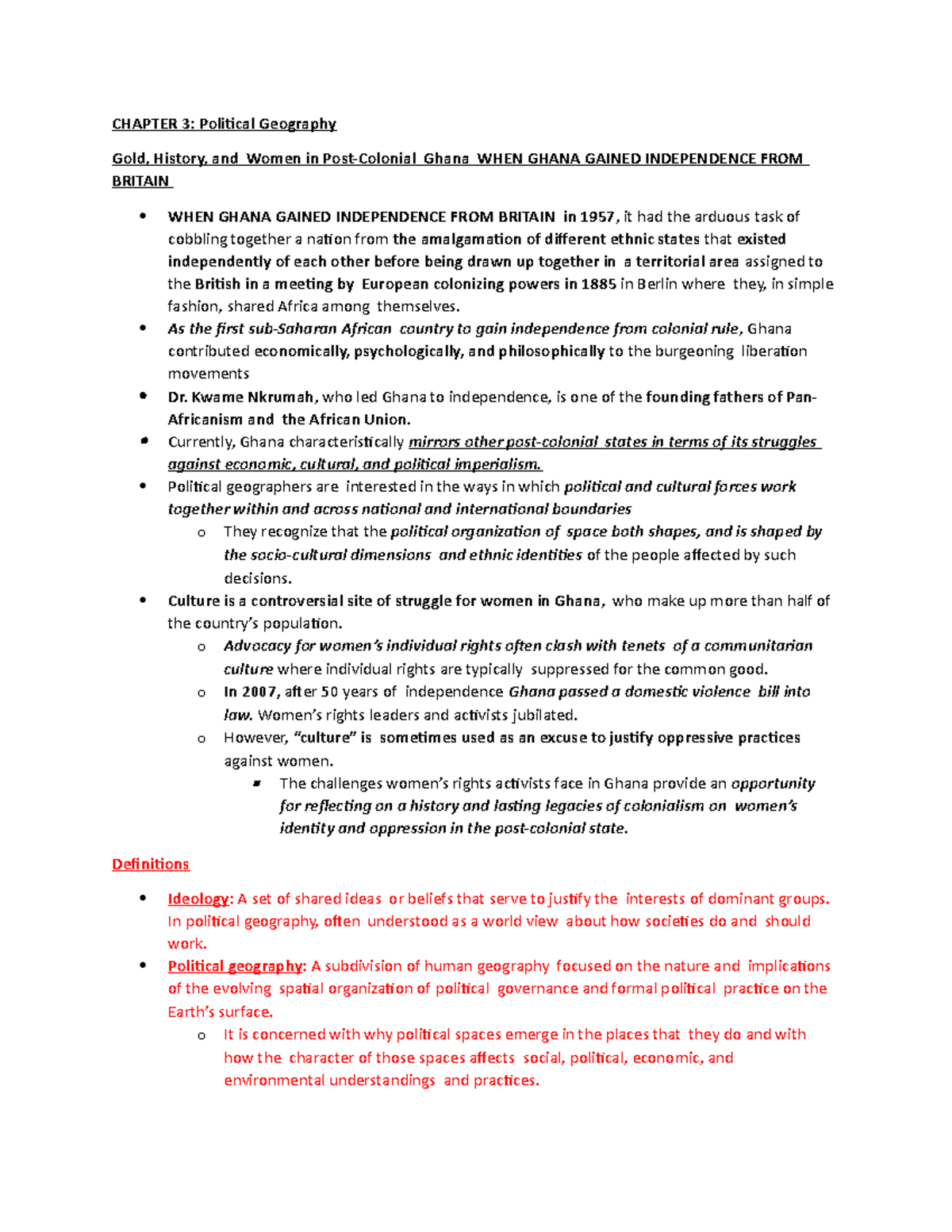 Chapter 3 Lecture Note 2 - CHAPTER 3: Political Geography Gold, History ...