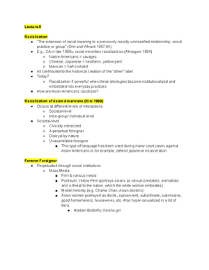 ASAM Lecture 1 Notes - What is Race? Race is a social construct ...