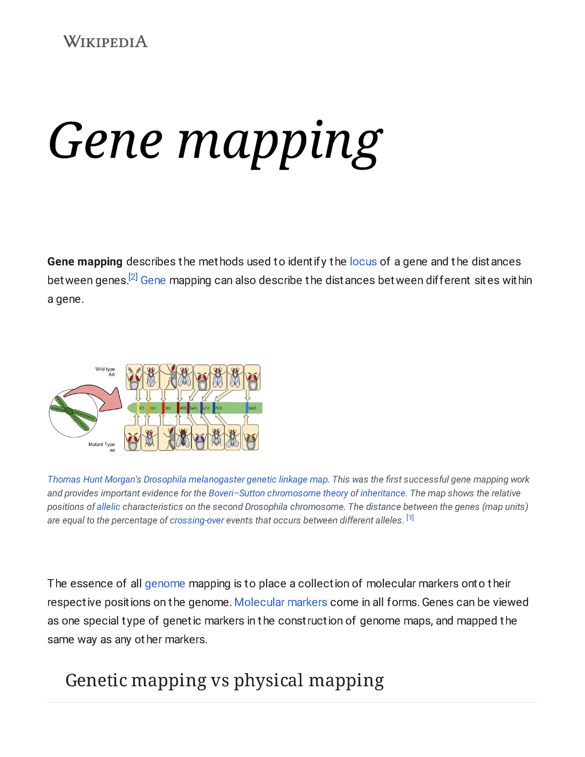 Gene mapping - Wikipedia - genetics - Studocu