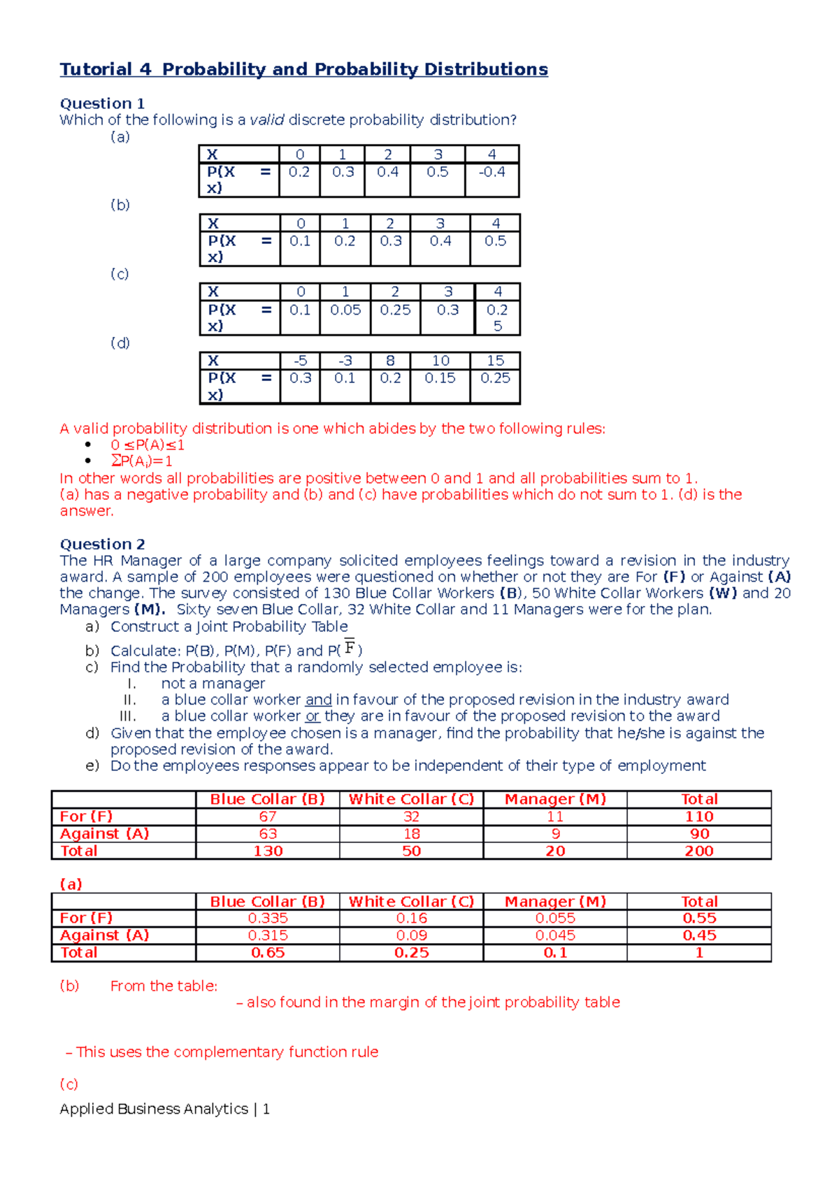 Probability And Probability Distributions - Tutorial Exercises ...